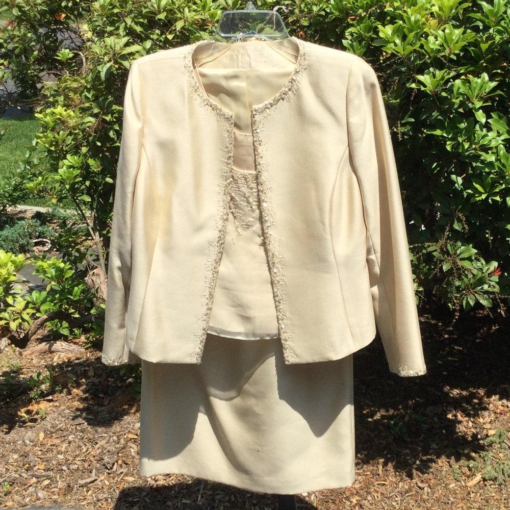 Albert Nipon Sequin Gold Jacket-Top-Skirt 3pc Suit - image 1